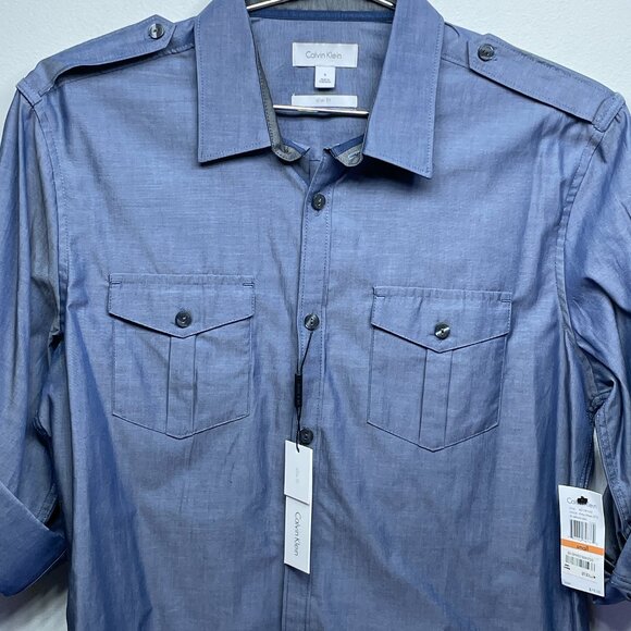Men's Calvin Klein Slim Fit Dress Blues Shirt - NWT - Size Small - Picture 6 of 7